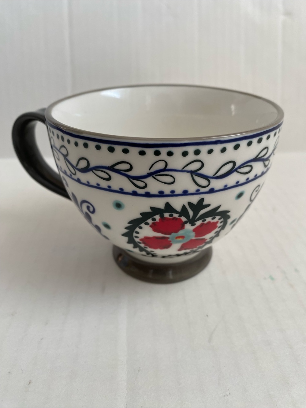 Potter's Studio Footed Ceramic Mug - Folk Art Floral Design